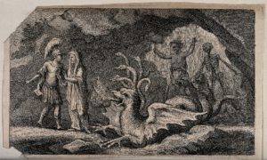 cumanean sibly leads aeneas to underworld for katabasis