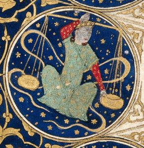L0040140 Libra - Horoscope from 'The book of birth of Iskandar" Credit: Wellcome Library, London. Wellcome Images images@wellcome.ac.uk http://wellcomeimages.org Libra - the Scales, detail from the Horoscope from 'The book of birth of Iskandar" c.1411 The book of the birth of Iskandar, {European foliation, L to R}. Published: - Copyrighted work available under Creative Commons Attribution only licence CC BY 4.0 http://creativecommons.org/licenses/by/4.0/